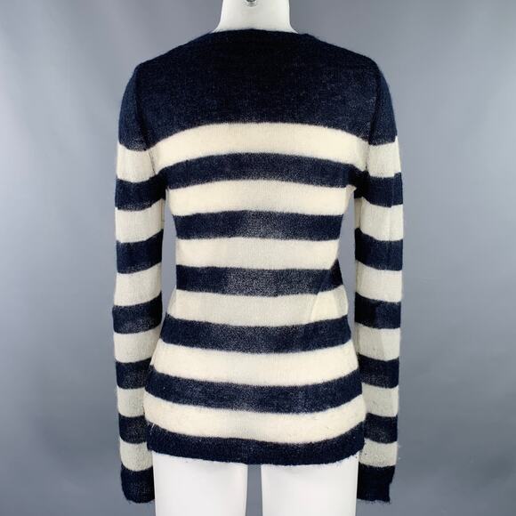 SCOTCH AND SODA Size M Navy Cream Stripe Crew Neck Pullover - Picture 3 of 6
